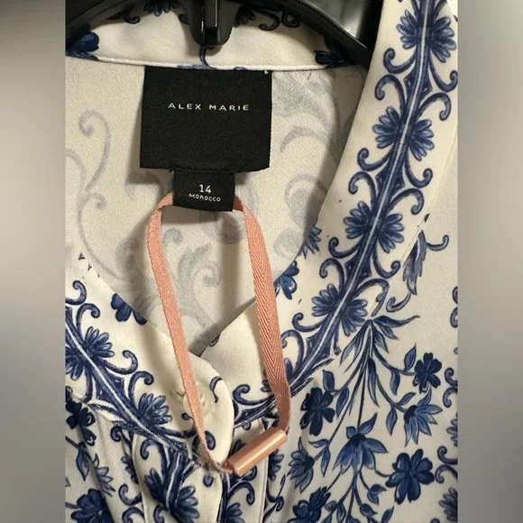 Alex Marie Wren Flor Blue Scroll Long Sleeve Mini Dress size 14 (Large) - Picture 2 of 6